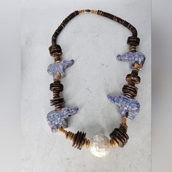 Boho statement necklace, vintage African mosaic‎ mother of pearl beads. - Picture 1 of 8